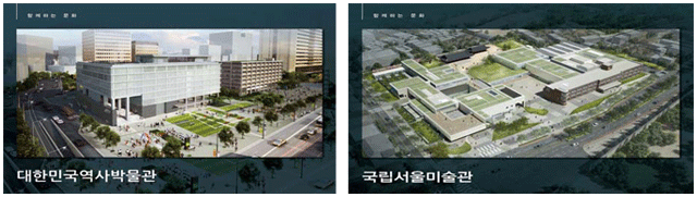 왼쪽 : 대한민국역사박물관 외관/ 오른쪽 : 국립서울미술관 외관